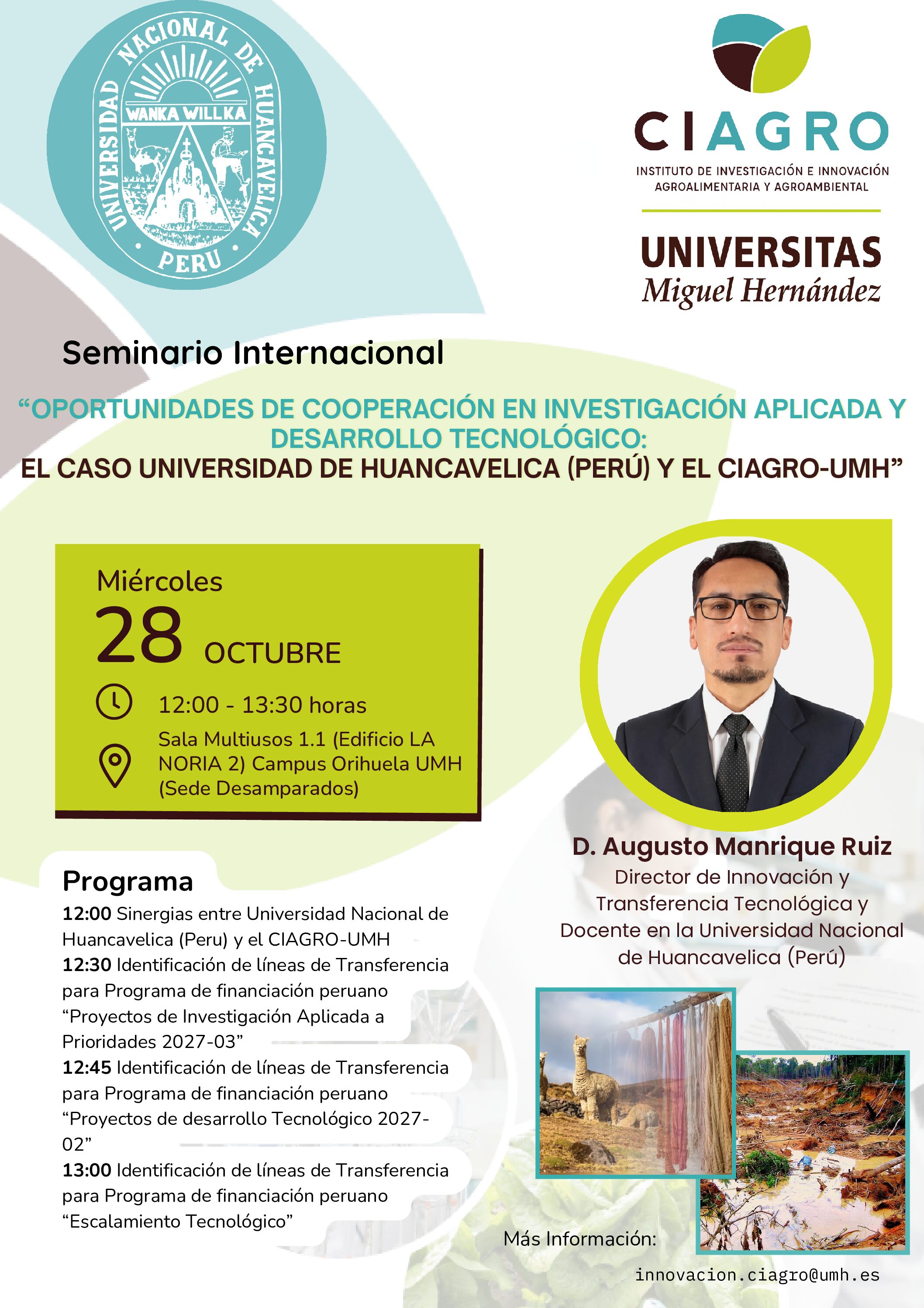 El CIAGRO-UMH explora nuevas oportunidades de cooperación internacional con la Universidad Nacional de Huancavelica de Perú