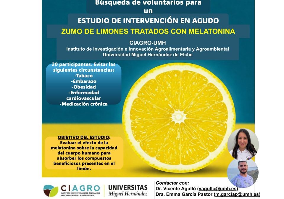 Investigadores del CIAGRO buscan voluntarios para un estudio sobre los efectos de la melatonina en la absorción de compuestos del limón