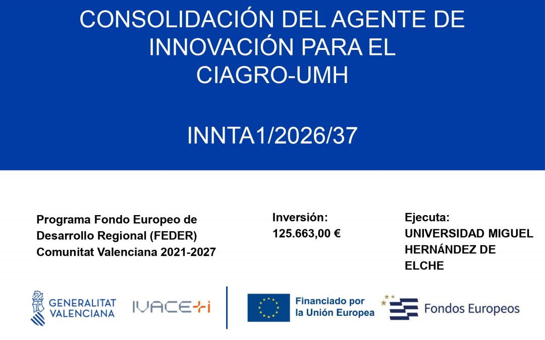 El IVACE+i financia con más de 125.000 euros la consolidación del Agente de Innovación del CIAGRO-UMH para impulsar la transferencia de conocimiento al sector agroalimentario